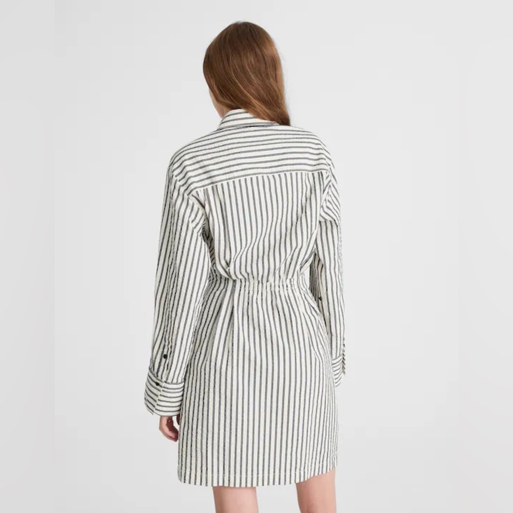 Madewell women’s Tucked Mini Shirtdress seersucker  Grey Stripe Size 12 NWT - Picture 4 of 10